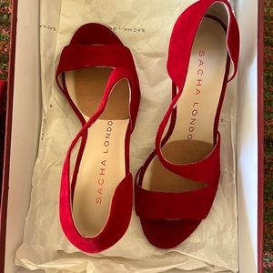 Sacha London Suede open toed pumps.